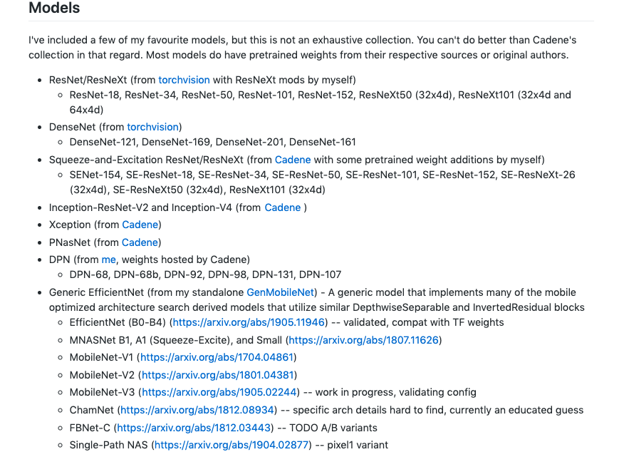alxndrkalinin's tweet photo. Large list of #PyTorch image models, scripts and pre-trained weights, including:
- new EfficientNet
- (SE)ResNet/ResNeXT
- MobileNet-V3/V2/V1
- MNASNet
- Single-Path NAS
- FBNet
, and many more: https://t.co/6bqycOQPTQ https://t.co/EWNF4Fzu7d
