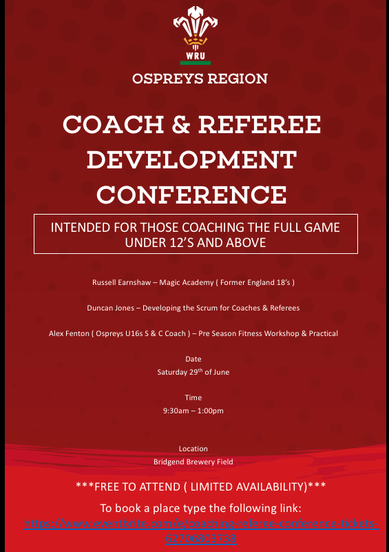 Click on the link to book your ticket to the <a href="/CommunityOsprey/">Ospreys in the Community</a> and <a href="/WRU_Community/">WRU Community - Wrth galon y genedl</a> coaching &amp; refereeing morning at the <a href="/MorganstoneLtd/">Morganstone Ltd</a> Brewery Field. We'll be covering the scrum with <a href="/valleycom1/">Duncan Jones</a> and skills with <a href="/russellearnshaw/">RussellEarnshaw</a> &amp; Pre season fitness workshop
eventbrite.com/e/coaching-ref…