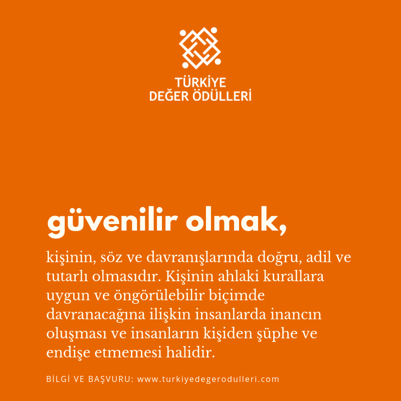 🏆 Türkiye Değer Ödülleri başvuruları devam ediyor!
 
Tema Değer: GÜVENİLİR OLMAK

📣 Ayrıntılı bilgi ve başvuru: turkiyedegerodulleri.com