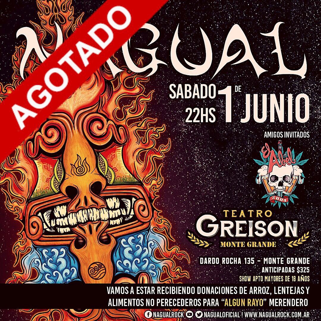 NagualOficial's tweet photo. Este sábado #NagualEnMonteGrande 
Horarios puntuales:
22 hs puerta
23 hs @Elabel_ok 
24 hs @NagualOficial 

Les recordamos que las entradas están AGOTADAS y no se venderán en puerta. También vamos a estar recibiendo alimentos no perecederos para #AlgunRayo merendero https://t.co/WixNUnb04V