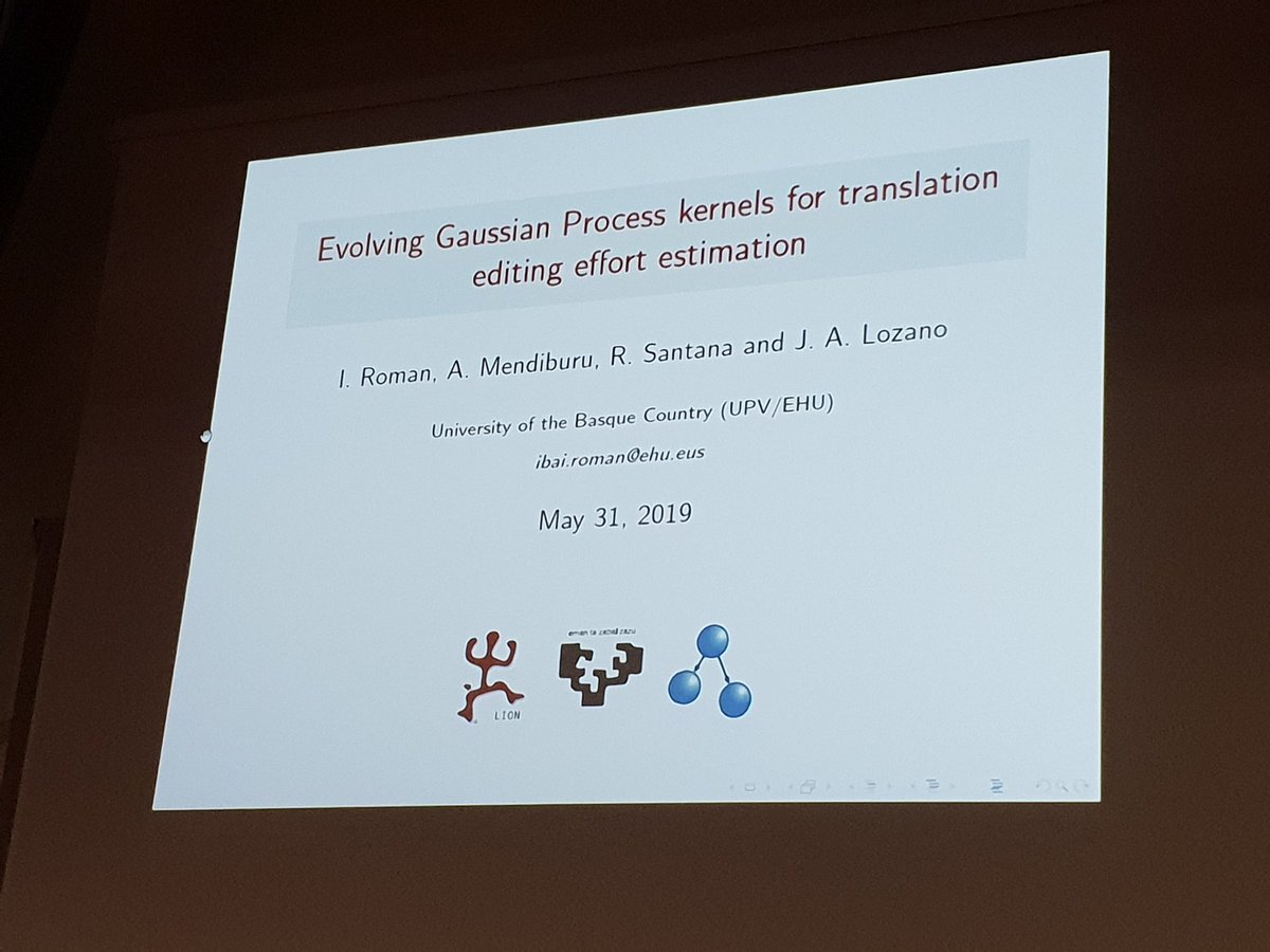 ai_research's tweet image. IN #LION13, Ibai Roman  presents our work on the use of #genetic_programming for evolving #Gaussian_process kernels for text translation effort estimation (regression)  using different sentence #embeddings and quality translation metrics. 
@ibaidev @isg_ehu