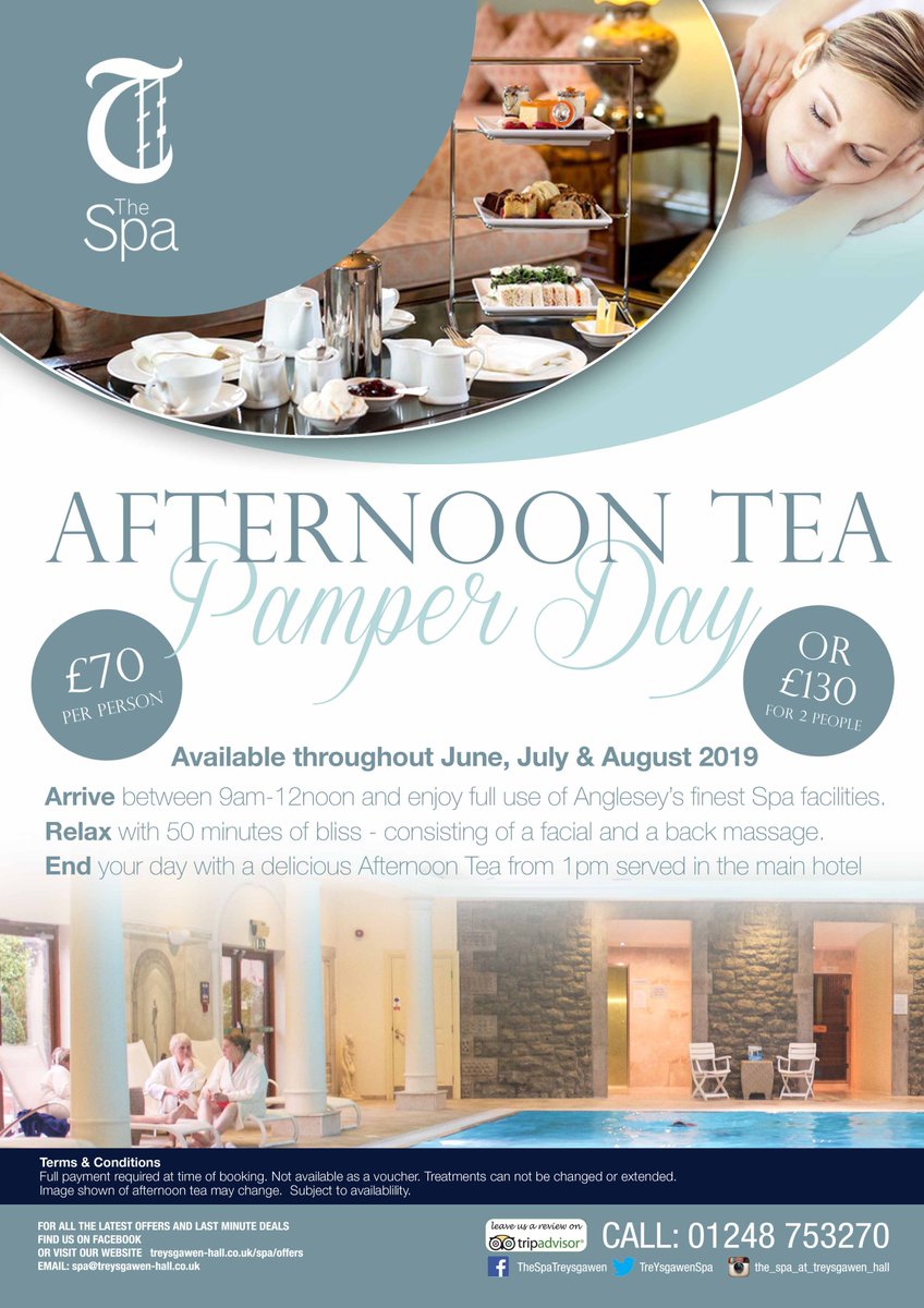 We are now taking bookings for our June, July &amp; August spa afternoon tea experience #spa #afternoontea #treysgawen #anglesey #pamperday #goodspaguide2019