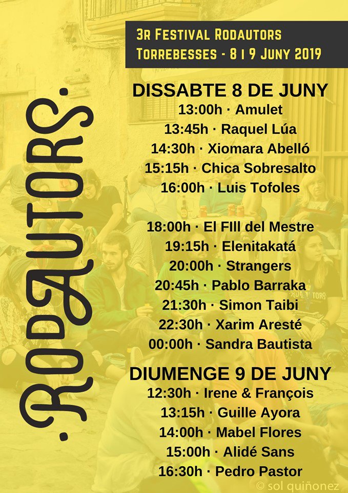 SegriaCultura's tweet photo. El Festival Rodautors arriba a #Torrebesses
Festival de cantautores i cantautors amb talent😉
🏡 Un entorn amb una màgia✨ especial
Dos dies de concert🎼 i molt més
🔹Gratuït
No es por demanar més ❗️
#SegriaCultura #JovesSegria #CCSegria #Segria #terradePonent #Lleioda https://t.co/8KgnkP7EQT