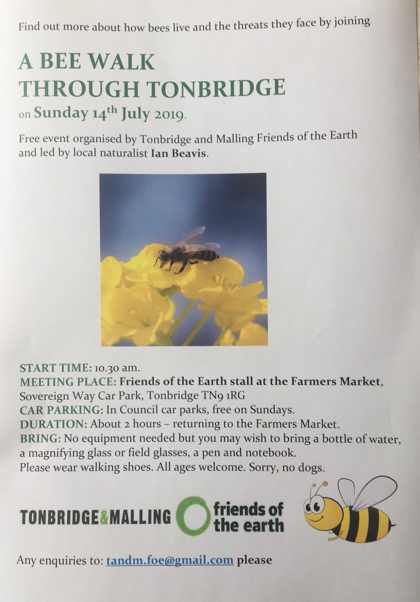 Mark the date our BEE WALK this year is on SUNDAY 14 JULY at 1030am from <a href="/TonbridgeFmMrkt/">Tonbridge Farmers Market - 2nd Sunday every month</a> Tonbridge Farmers Market. Ian Beavis <a href="/iancbeavis/">Ian Beavis</a> will once again share his love of bees &amp; give us insights into their lives #Tonbridge