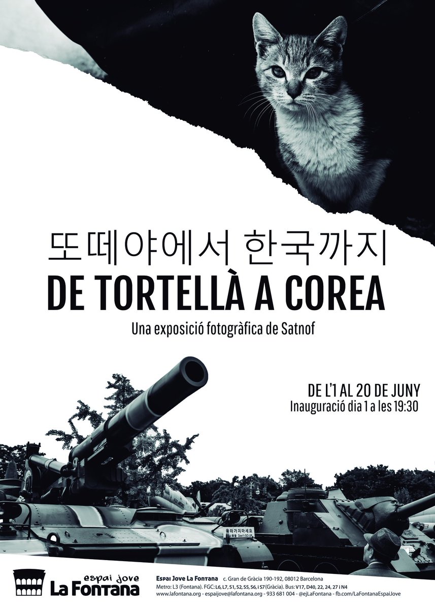 KoreaenBCN's tweet photo. Del 1 al 20 de junio, exposición fotográfica "De Tortellà a Corea", del fotógrafo #Satnof, en Espai Jove la Fontana @EjLaFontana en Barcelona. Inauguración el Sábado 1 a las 19:30h. @IsaacPlanella 
#foto #Corea
Más información:
https://t.co/0tB9x1bMwE https://t.co/SzSJmZxHjy