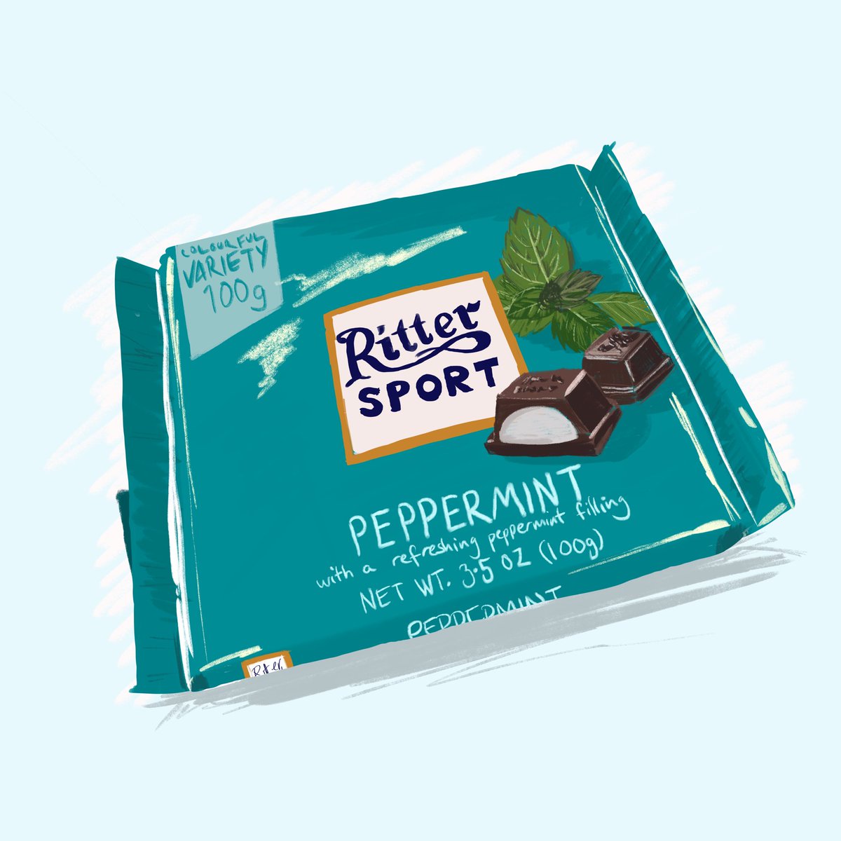 Peppermint  @rittersportuk  #illustration!! Better than After Eights? Maybe. And you can eat them at any time and don’t have any envelopes to deal with  #trevdraws  #trevschoc  #rittersport  #procreate