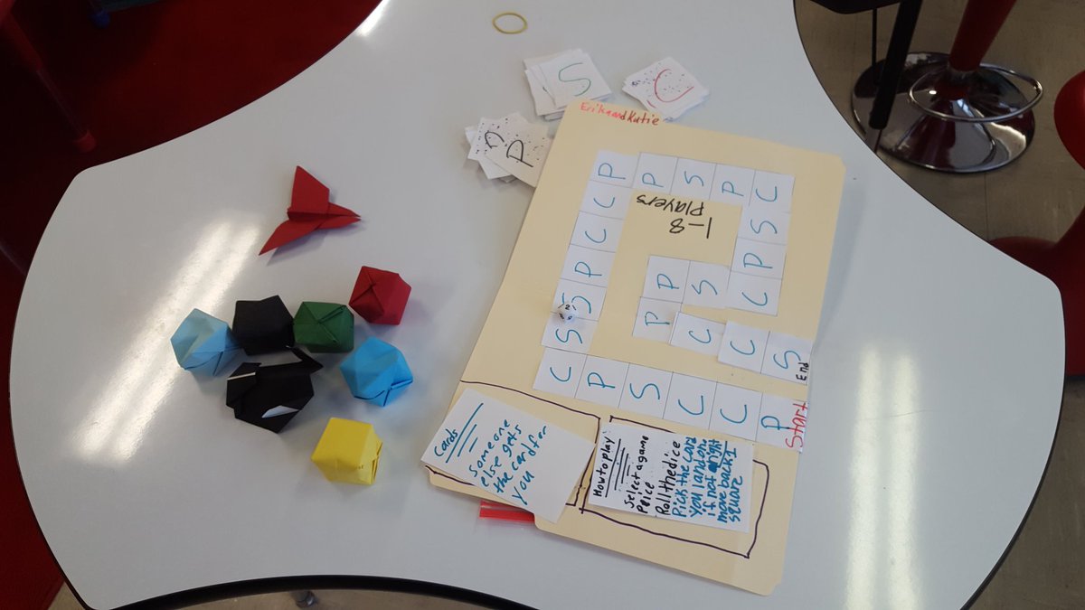 mrstolberg's tweet photo. It may be the end of the year but 5th graders at Belvidere aren't slacking. This week we created and battled our own #battlebots using the @pltw vex kits and created our own board games to reviews skills learned this year! #wearebelvidere #gvrox https://t.co/DwkqgiZrNX