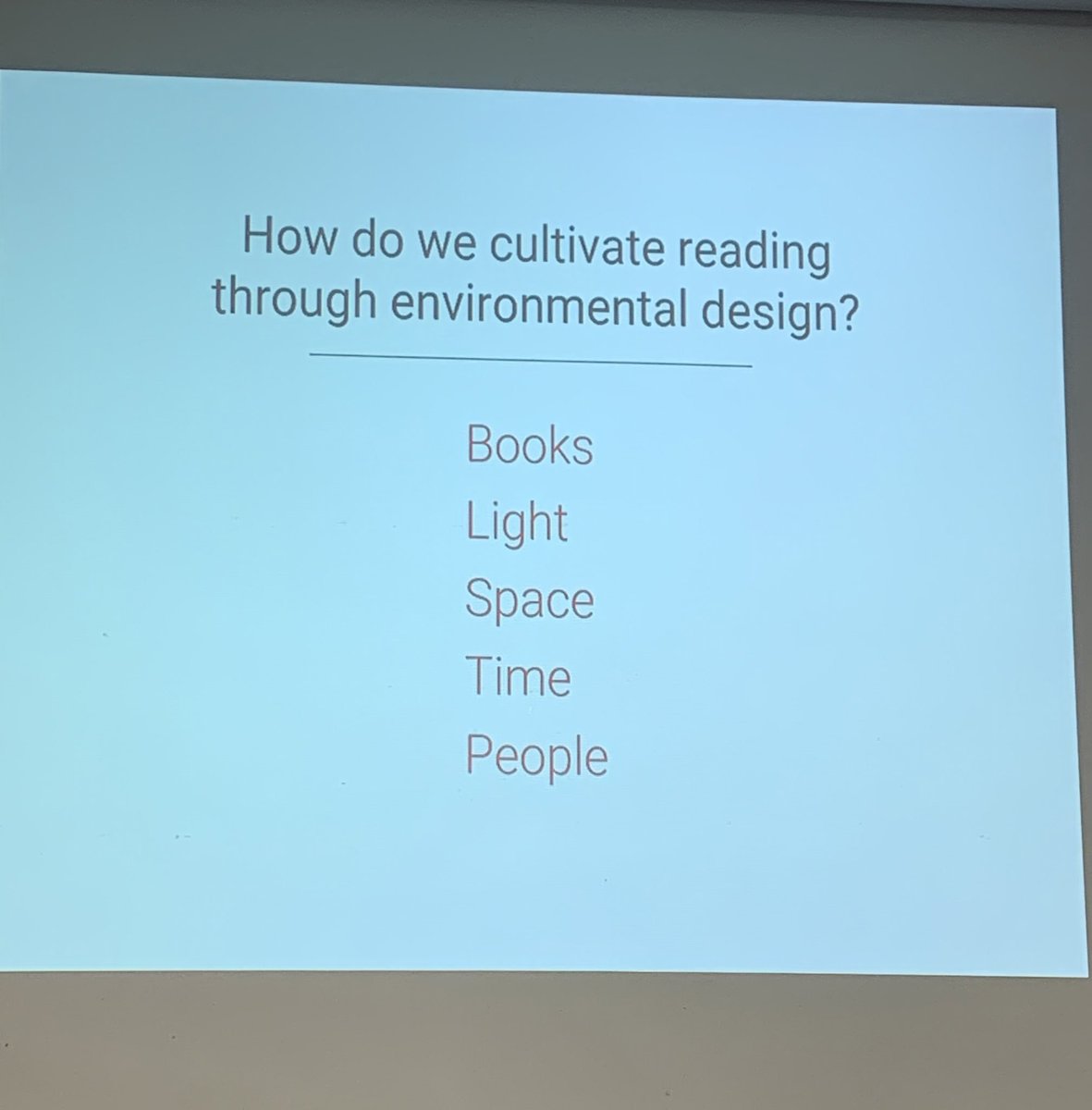 nhleong's tweet photo. How do we Cultivate reading through environmental design? Via Books, Light, Space, Time, People #spaceredesign #reading @CWSSInnovates @changtj25 https://t.co/zwulzPZmu6
