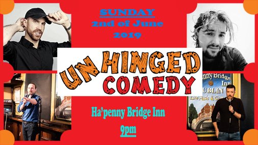 Unhinged Comedy's on SUNDAY (2nd June) in The Ha'penny Bridge Inn. Doors 9pm. €10/€8. FREE POPCORN!
.
Book Now At: unhingedcomedy.ie, and get 20% off by using the discount code: MerryMay
.
#unhingedcomedy #unhinged #ireland #dublin #templebar #comedyclub #comedy #fun
