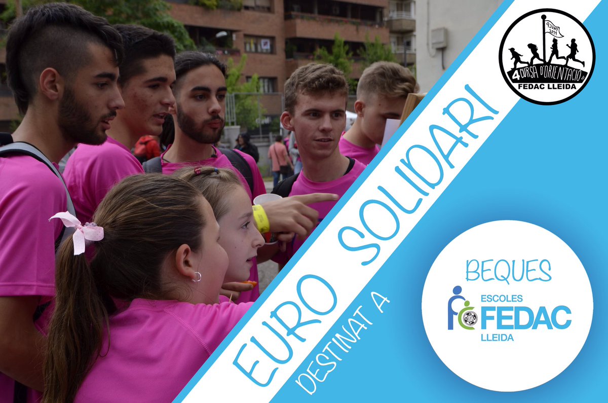 CursaFedacLL's tweet photo. Com ja sabeu, la Cursa d'Orientació FEDAC LLEIDA és solidària i aquest any 1 € de la vostra inscripció anirà destinat a les beques FEDAC que atorga l’escola. No ho dubteu més, us esperem el 9 de juny! #somsolidaris #4cursaorientaciófedaclleida #9dejuny https://t.co/4oaidV5zln