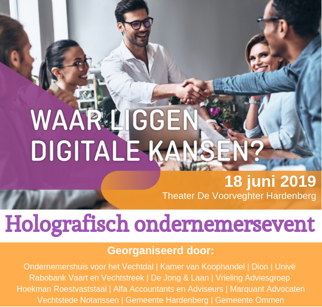 OHVechtdal's tweet photo. WETEN HOE JIJ KUNT INSPELEN OP DE KLANT VAN DE TOEKOMST? | Kom dan naar het gratis holografische ondernemersevent op 18 juni.   Steven van Belleghem vertelt er hoe de klant van de toekomst er uitziet en hoe jij daar slim op kunt inspelen. Meld je aan via: https://t.co/UFzebBxQ4l https://t.co/5XU40ayB2P
