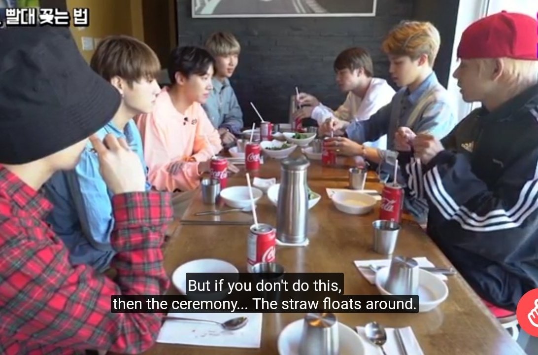 Taehyung teaching the members how to use a soda can as a perfect straw holder. The members were so impressed #BTSV  @BTS_twt  #V  #Taehyung