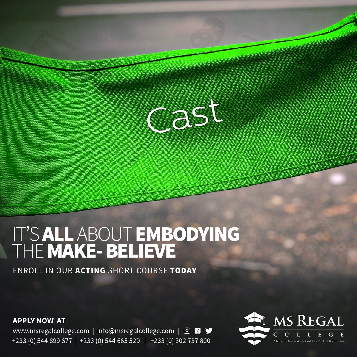 MSRegalColl's tweet photo. Enroll in our ACTING short course to learn from industry-experienced actors and lectures. 
Contact our Admissions Office on 0544899677, 0544665529 or 0302 737800 for any further inquiries. 

#bearoyal #msregalcollege #royalsrule #college #admission #education #international https://t.co/SCOcr4jSPB