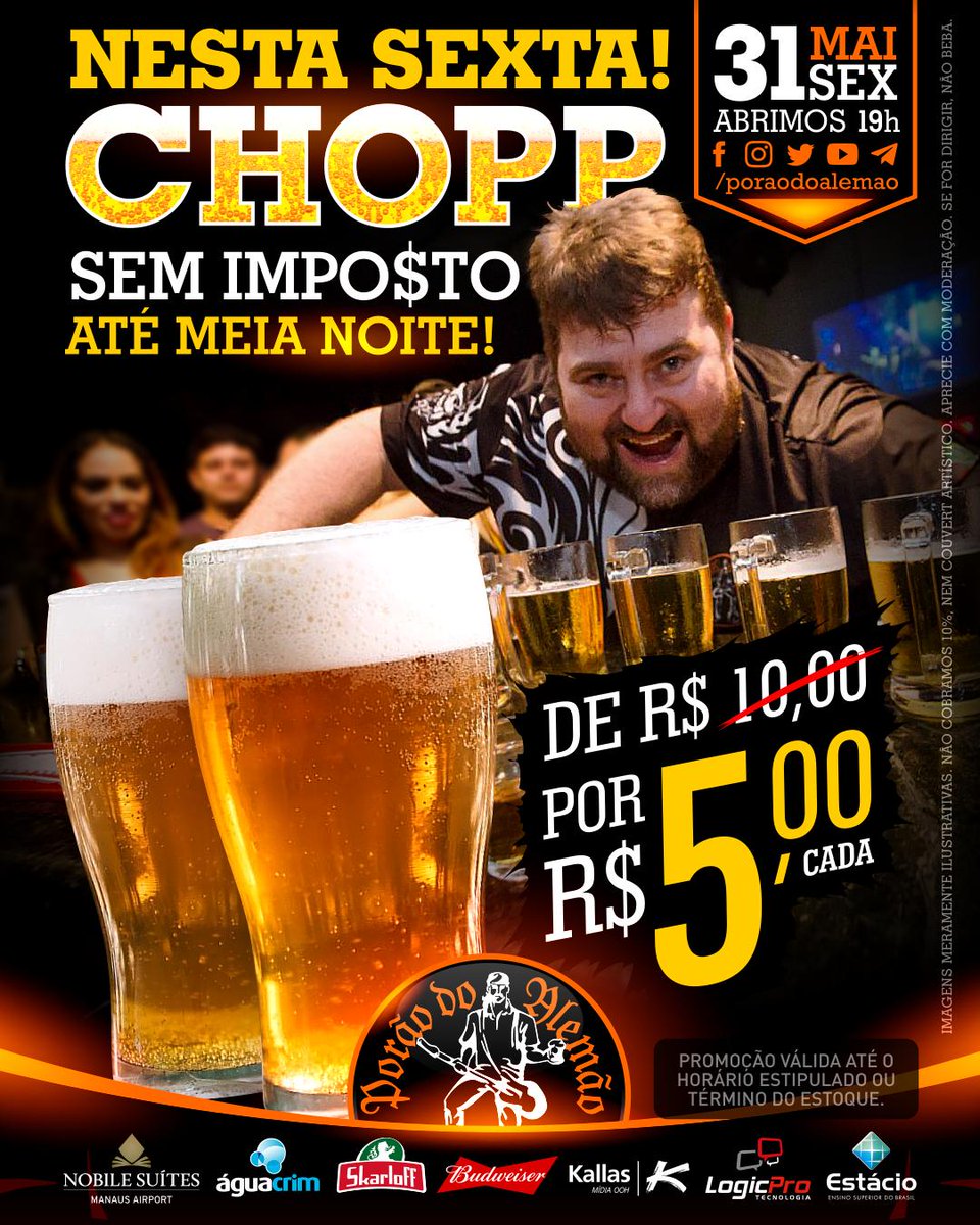poraodoalemao's tweet photo. HOJE TEM #CHOPP SEM IMPOSTO até 00h e #LOSHERMANOS pra gente #sextar com tudo! Espia as atrações e promos: https://t.co/E2plSY0ywO
#semimposto #choppsemimposto #sextadeporao #sextafeira #sextou #sextasualinda #porao #porones #poraodoalemao #manaus #love #amor #rock #rocknroll https://t.co/ilTjjtemdu