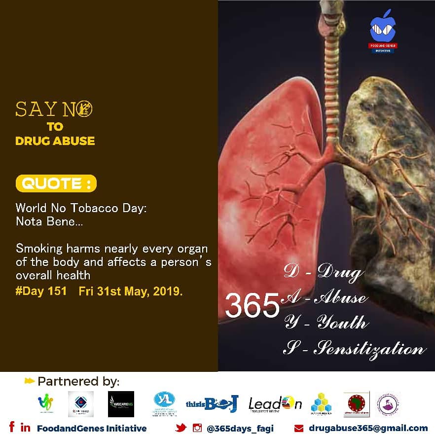 #WorldNoTobaccoDay2019 tobacco day; Nota bene... Smoking harms nearly every organ of the body and affects a person’s overall health
Smoking causes general adverse effects on the body, including inflammation and decreased immune function