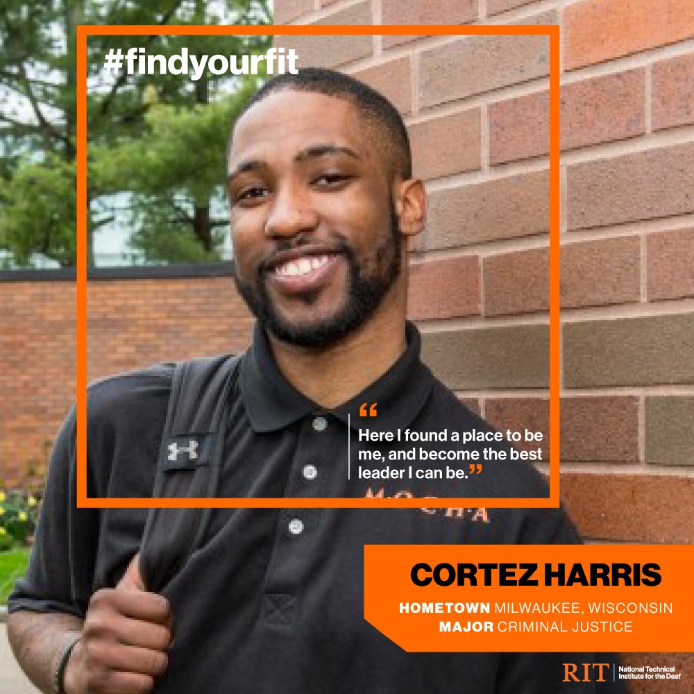 RITNTID's tweet photo. Cortez Harris found his fit in our Criminal Justice program!

"Here I found a place to be me, and become the best leader I can be."

See others that have found their fit: https://t.co/lhIol4KwQs

#FindYourFit #FYFF #FindYourFitFriday #DeafExcellence #ProudTiger #RITNTID https://t.co/x5TRmWIR9o