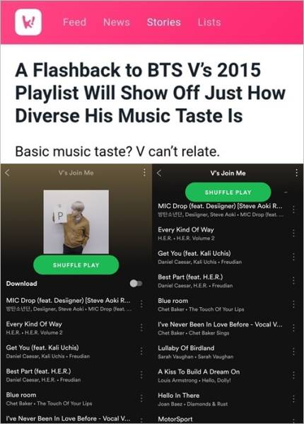 Taehyung explores and enjoys every genre of music... he takes time to search for amazing artists, recommends their songs and promotes them on twitter he is a true fan of music and his taste in music is extraordinary  #BTSV  @BTS_twt  #V  #Taehyung