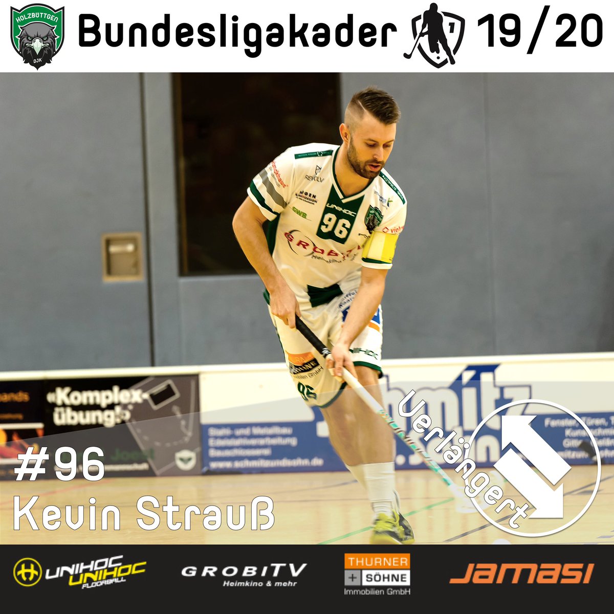 DJKFloorball's tweet photo. Kevin Strauß verlängert. Auch in der kommenden Saison bleibt unsere #96 der DJK treu. Der erfahrene Verteidiger soll den eigenen Torraum wieder in eine no go area verwandeln.
#fdsilly #precsn #hejadjk #stavesteve https://t.co/eGnUM2igQk