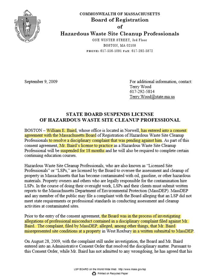 MicrosorbTech's tweet photo. State Board Suspends License of Hazardous Waste Site Cleanup Professional William E. Baird, P.E., WEB Engineering Associates
“By suspending Mr. Baird’s license, the Board is protecting the public and the environment, and upholding the Board’s standards of professional conduct.” https://t.co/nBl8OIh1e0