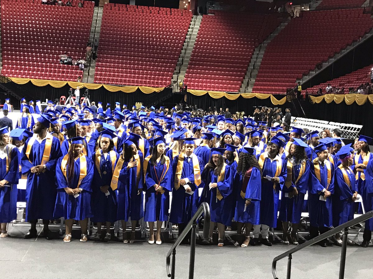 MaryLehman_D1's tweet photo. Laurel High School Class of 2019 looking sharp as commencement is set to begin, UMD Xfinity Center. Be fearless! @pgcps https://t.co/oKyso6zhsR