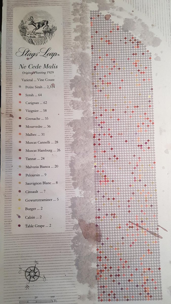 This is the list of grape varieties in @stagsleapwines Ne Cede Malis vineyard, planted in 1929. That's what I call a field blend