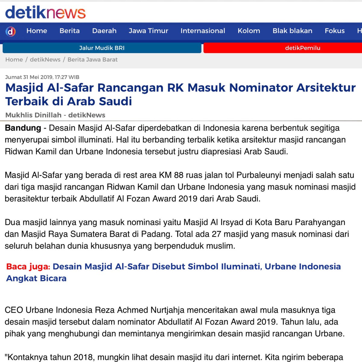 ridwankamil's tweet image. Di negeri sendiri dicaci oleh para penafsir teori konspirasi. Justru di Arab Saudi, di negeri tempat lahirnya Islam, Masjid Al Safar malah dinominasi &amp;amp; diapresiasi. Ya, begitulah suka duka kehidupan ini. Alhamdulillah Allah Maha Adil. Berikut penjelasan ttg Masjid Al Safar dkk.