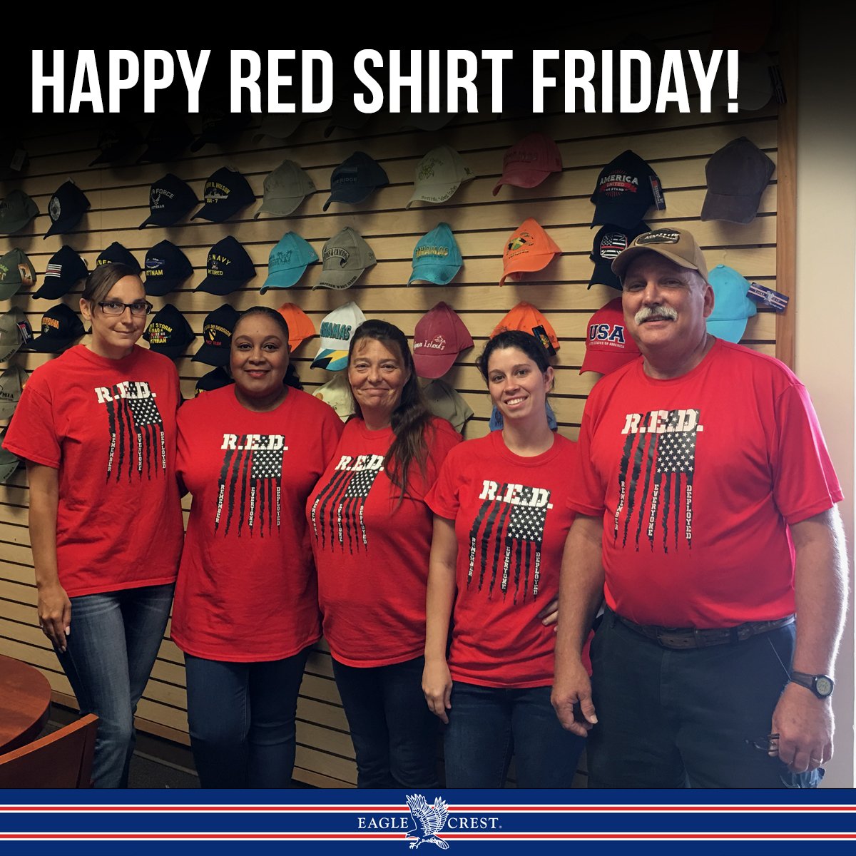 Friday is a special day for us. Not only do we provide caps &amp; apparel for each U.S. military branch, we also show our support for all those who are deployed across the globe. Thank you for all you do to protect America! 
#redshirtfriday #fridayfeeling #remembereveryonedeployed