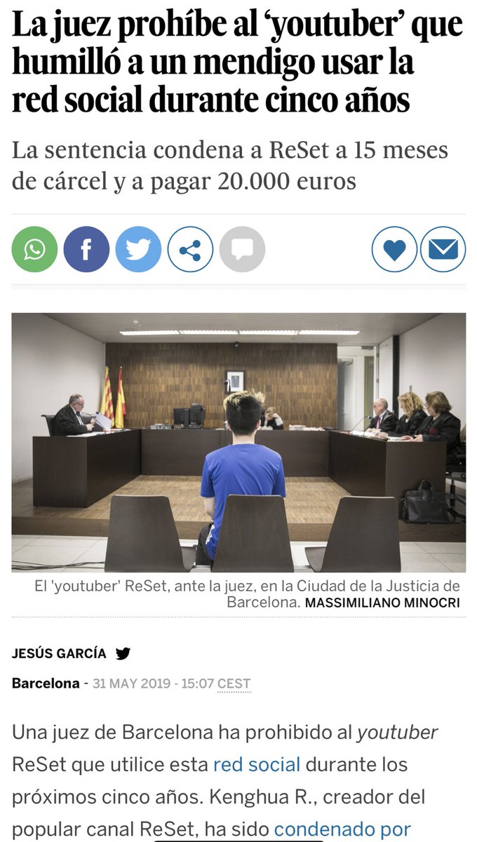 Además de la multa, ReSet deberá borrar su canal y no podrá usar Youtube como creador, de ninguna forma, durante los próximos 5 años. Me parece de puta madre, esto es un aviso para todos, de que no todo vale para triunfar o por visitas. Olé por la jueza.