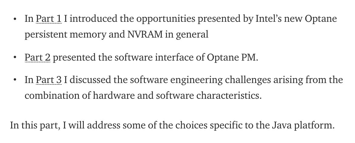 A series of articles about the impact of non-volatile memory (NVM) on the Java platform

<a href="/mwolczko/">Mario Wolczko • Маріо Вовчко 🇺🇦</a>

medium.com/@mwolczko/non-…