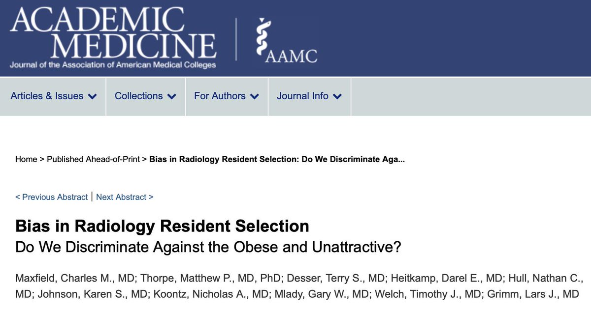 theAPDR's tweet photo. "Across the spectrum of race, gender, and academic achievement, there was a clear pattern of discrimination against facially unattractive and obese applicants." #ChuckMaxfield @tsd13 @DarelHeitkamp #KarenJohnson @nakoontz @Dr_Lars_Grimm @AcadMedJournal https://t.co/p0blGcPwYK https://t.co/5w3D5UfYs2