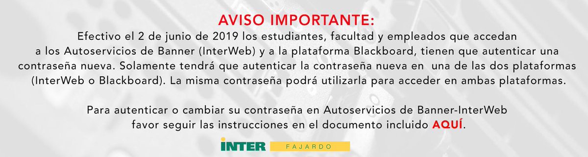 InterFajardo's tweet photo. Autenticar Contraseña en Autoservicios (InterWeb) y Blackboard 

https://t.co/5jgooPcnL1

https://t.co/Kaec1xLjsp https://t.co/mwLDWD0KC2