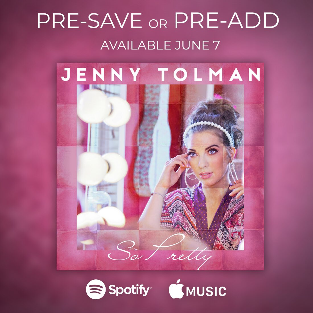JennyTolman's tweet photo. SURPRISE! Even more music from my upcoming record is coming out next Friday- the same day as my #CMAFest show! Pre-Save “So Pretty” on @Spotify and/or Pre-Add on @AppleMusic to be entered for your chance to win you some HCWT goodies! 😏 Enter here! https://t.co/uexcMv2bAJ 🎶💗 https://t.co/d0uVNpFsdr