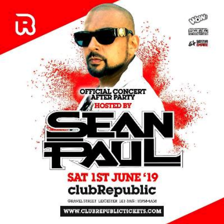 Fan of Sean Paul? 🎧

<a href="/duttypaul/">Sean Paul</a> is at <a href="/clubrepublicuk/">Club Republic</a> in Leicester TOMORROW!

Tickets available here👇 
bit.ly/2WAJbRP

#leicester #seanpaul