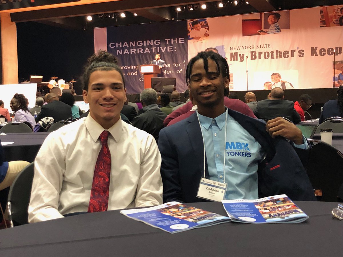 Chris and De’Andre at the NYS MBK Symposium.  Our ⁦<a href="/YonkersMBK/">MBK Yonkers</a>⁩ fellows.  Thank you for representing us.  You did an outstanding job this year.  ⁦<a href="/YonkersSchools/">Yonkers Public Schools</a>⁩