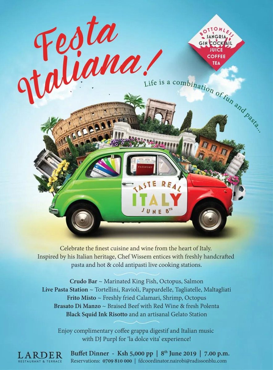 goplacesdigital's tweet photo. Italiana Fiesta @RadissonBlu
Use this code #GoRadisson06 and enjoy a 10% Discount on every booking you make for the Italiana fiesta
>https://t.co/wDn555jud4
#GoRadissonBlu #GoItalianaFiesta @RadissonHotels https://t.co/HCT3FFNKIP