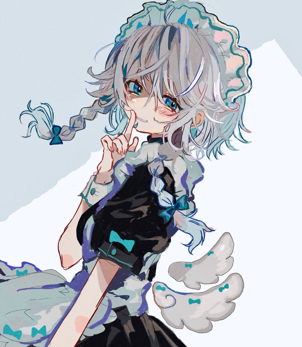 izayoi sakuya 1girl solo maid headdress braid twin braids blue eyes wings  illustration images