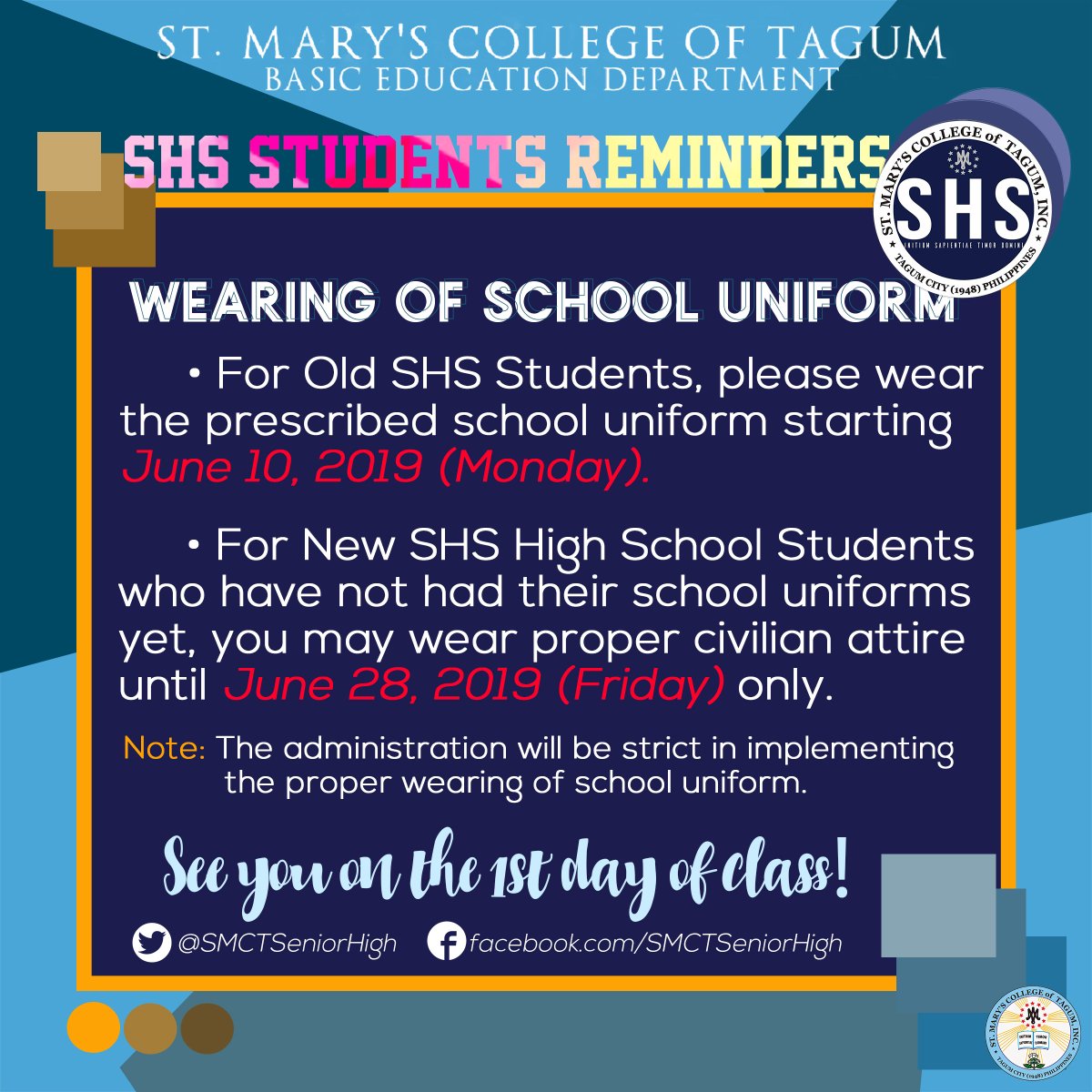 SMCTSeniorHigh's tweet photo. WELCOME TO SCHOOL YEAR 2019-2020 Marians!
"It's impossible to map out a route to your destination if you don't know where you're starting from" - Suze Orman https://t.co/xBNCHx5DLO