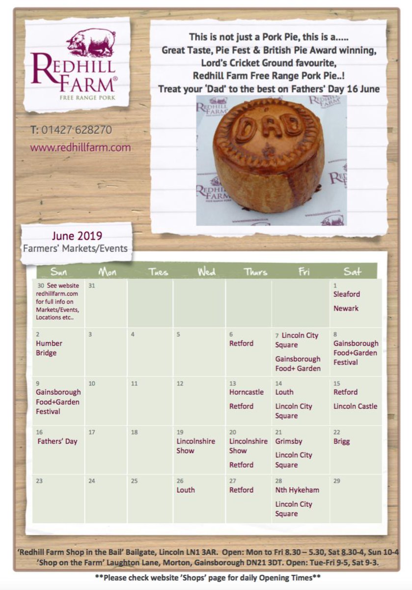 RedhillFarmPork's tweet photo. Here's our What's On Calendar for June. It's the best time of year to find fabulous fresh produce from lovely #Lincolnshire Farmers &amp; Producers from our Farm Shop in the #Bailgate and #LincolnshireFarmersMarkets &amp; Food Events @visitlincoln @UphillLincoln @LincsLive @Amy_Claridge https://t.co/qufkqR0nMc