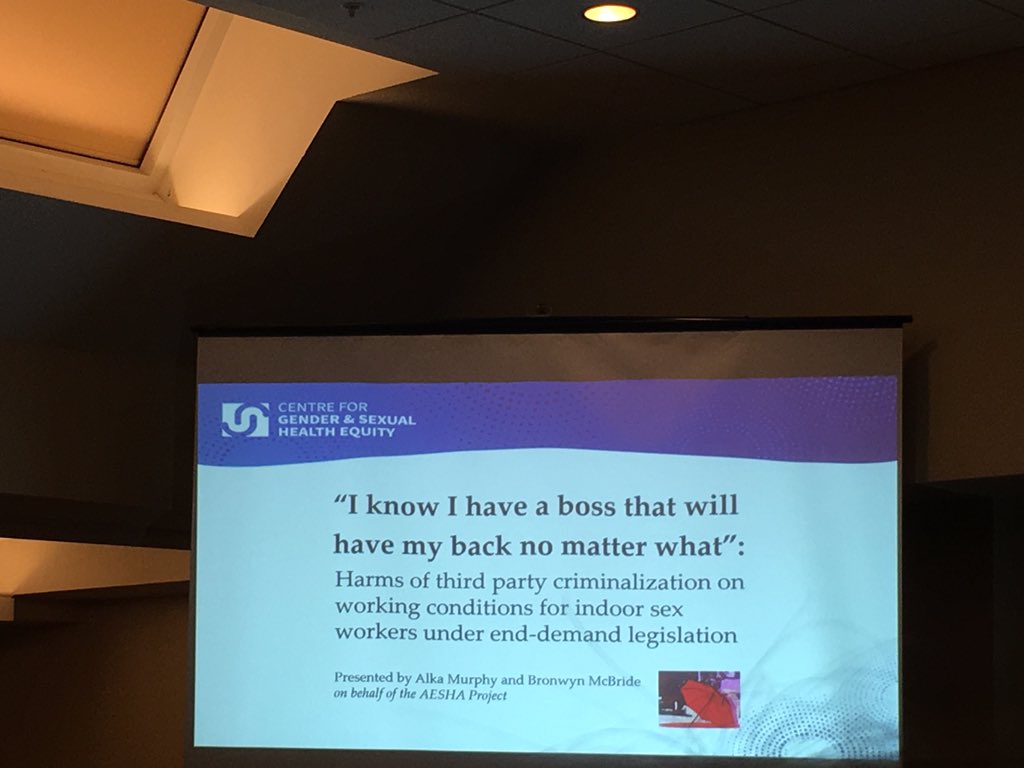 DrLynziA's tweet image. @bronwynmcbride &amp;amp; Alka Murphy presenting their important research on how 3rd party criminalisation shapes indoor sex workers working conditions &amp;amp; safety. Challenges stereotypes of 3rd parties as abusive male ‘pimps’-88 percent of third party participants were women. #CRN6_DC2019