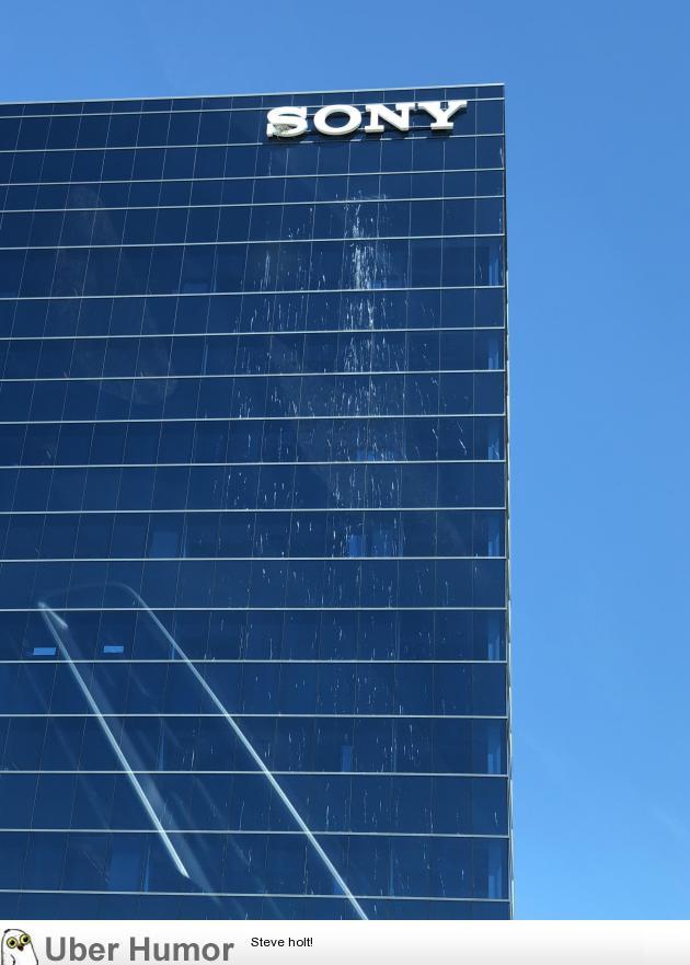KimCaito's tweet photo. There is a bird pooping all over the Sony building with a nest in the bottom of the ‘S’ https://t.co/Ahe5E5GlqI