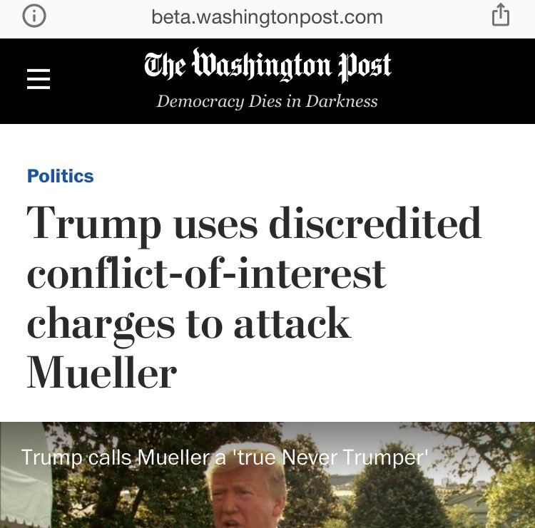 25/ Giving ink to a chronic liar reviving old lies long since debunked in the Mueller Report actually contributes to the problem. Regurgitating lies spreads the mind virus. This piece is not puffery, but “Trump Desperately Clutches Straws” a better hedder. https://www.washingtonpost.com/politics/trump-uses-discredited-conflict-of-interest-charges-to-attack-mueller/2019/05/30/2f7c7908-82f6-11e9-95a9-e2c830afe24f_story.html