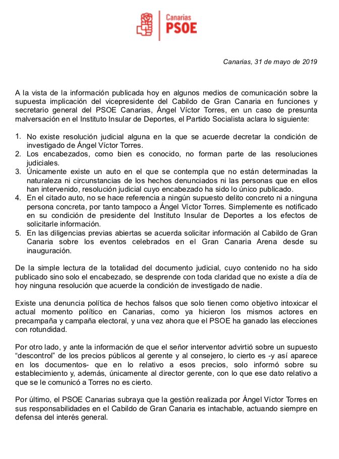 🔴 #Comunicado de <a href="/PSOECanarias/">PSOE Canarias ❤️🇮🇨</a>