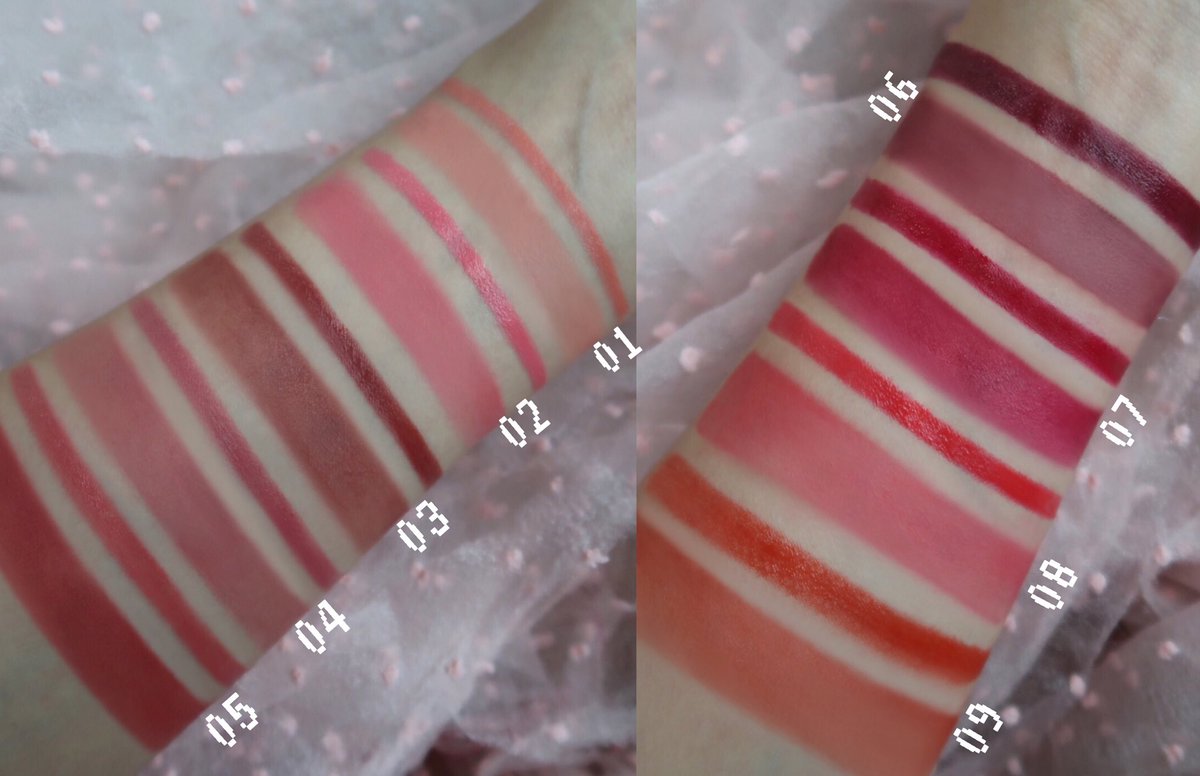 nobluk's tweet photo. Swatch ทุกสีตามสเต็ปติ่ง ใครอยากดูเป็นคลิปบ้างงงงง???🙋🏻‍♀️ *baby bright cushion lip &amp; moist tint ซื้อได้ทุกที่ ราคา 149฿-119฿ แล้วแต่ที่จ้า Rose ทา 05 Sandy https://t.co/99J7JhS6V5