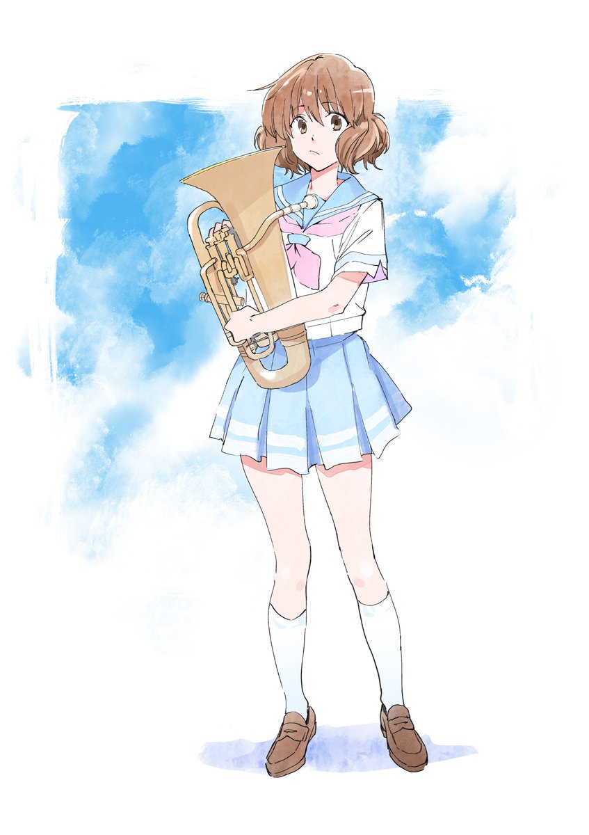 oumae kumiko 1girl kitauji high school uniform solo pink neckerchief school uniform brown hair skirt  illustration images