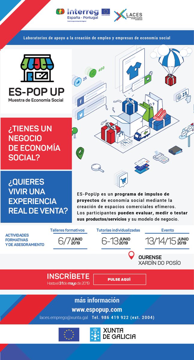 🔊 ABIERTO EL PLAZO DE INSCRIPCIÓN PARA PROYECTOS DE ECONOMÍA SOCIAL EN EL ESPACIO COMERCIAL ES- POP UP OURENSE (HASTA EL 31 DE MAYO) Toda la info en espopup.com/2019/05/16/abi…