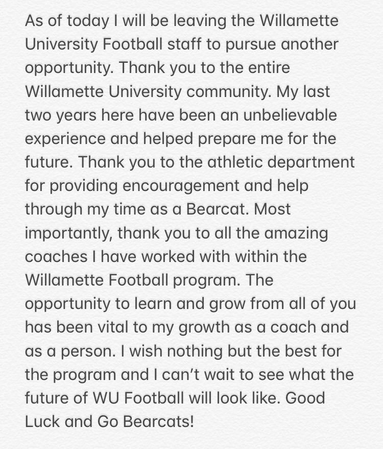Thank you to my <a href="/wubearcats/">Willamette Bearcats</a> family for everything! #GoBearcats #BearcatComeback