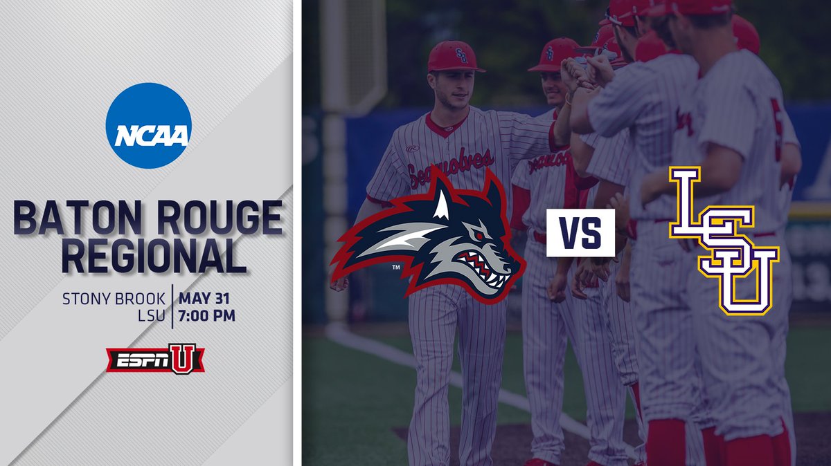 #RoadToOmaha Gameday!

<a href="/StonyBrookBASE/">Stony Brook Baseball</a> 
vs
LSU
🕰 7:00pm
📺  <a href="/ESPNU/">ESPNU</a> 
📈  on.ncaa.com/2W78R3S   
#AEBASE