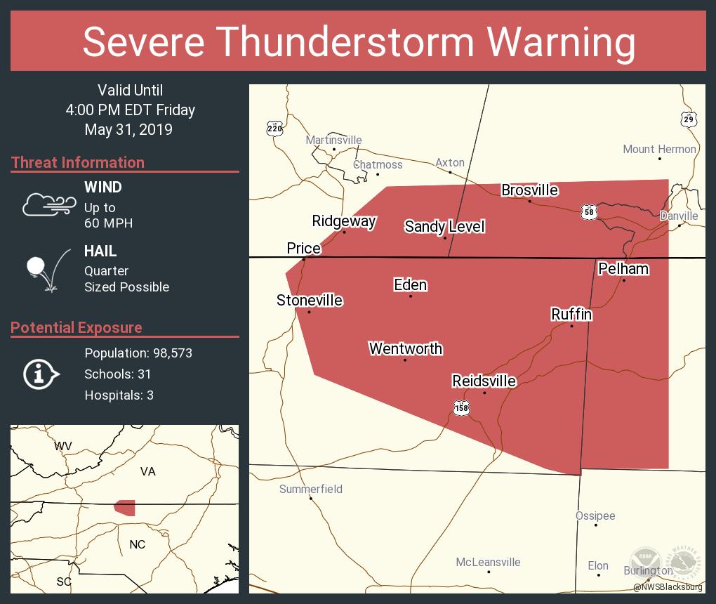 cweathernet's tweet photo. Severe Thunderstorm Warning continues for Eden NC, Reidsville NC, Wentworth NC until 4:00 PM EDT https://t.co/uhcnMEh6qh