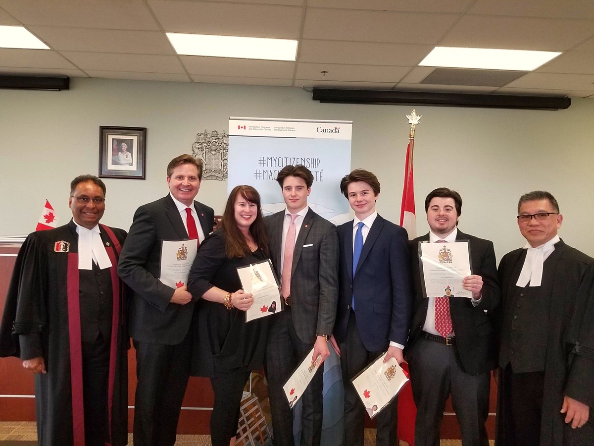 CitImmCanada's tweet photo. #WeTheNorth congratulate @Matt__Devlin @TSN_Sports play-by-play voice of the Toronto @Raptors and his family on becoming Canadian citizens today in #YYZ! #MyCitizenship #RTZ https://t.co/zScLFj5rff