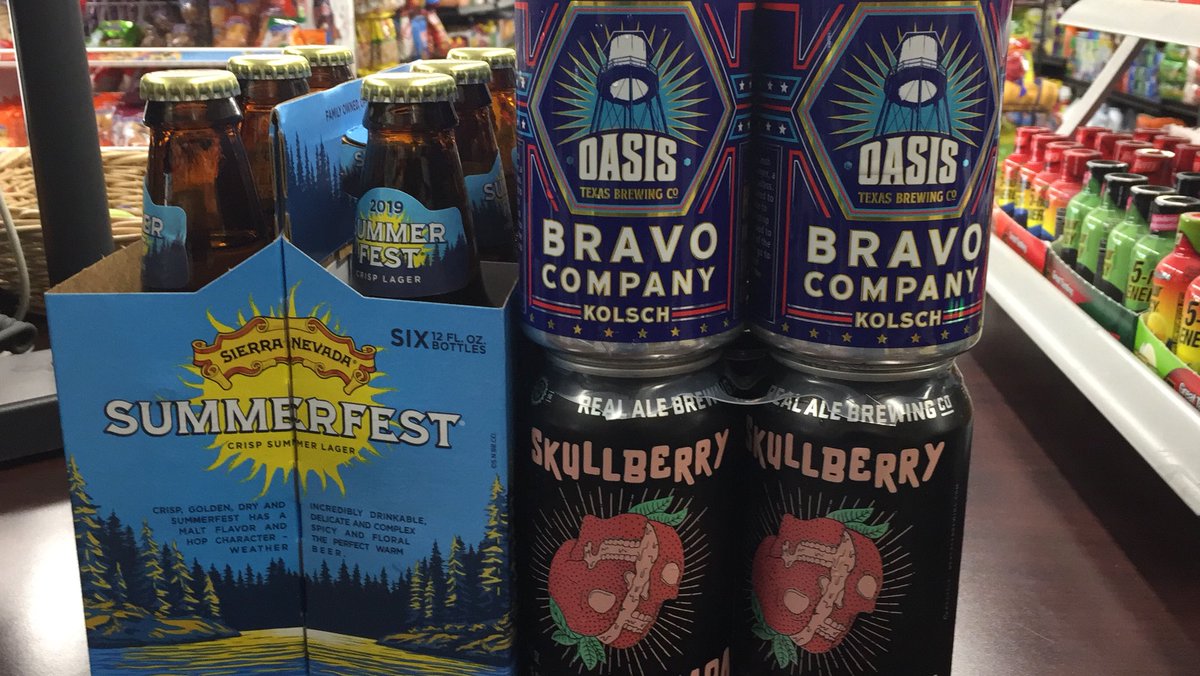 Just in
Bravo Company Kolsch <a href="/OasisTXBrewing/">Oasis Texas Brewing</a> 
Skullberry Strawberry Milkshake ipa <a href="/RealAleBrewing/">Real Ale Brewing Co.</a> 
Summerfest <a href="/SierraNevada/">Sierra Nevada Beer</a>